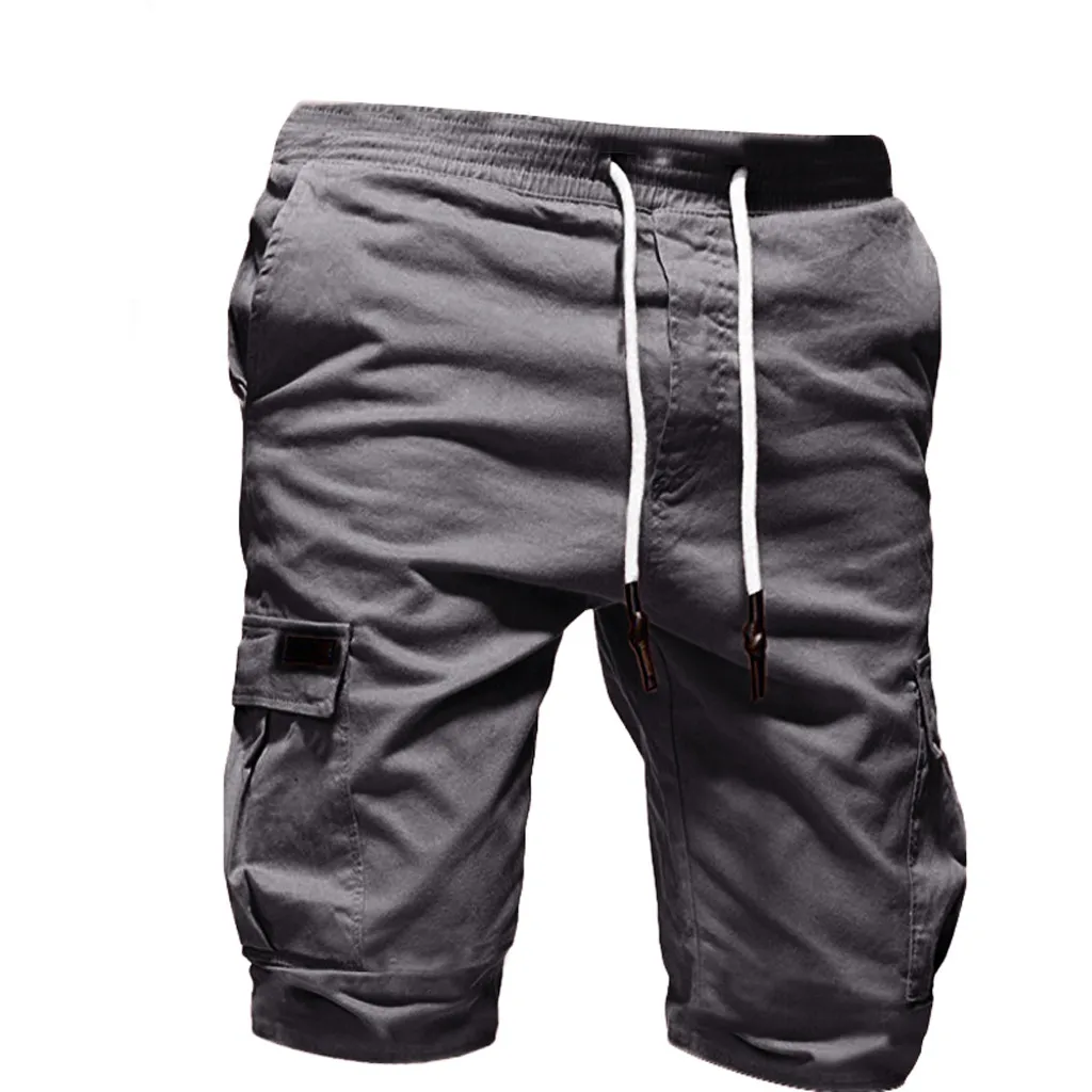 Shorts Men Cool Summer Hot Sale Men's Sport Pure Color Bandage Casual Loose Sweatpants Drawstring Shorts Pant - Color: Dark Gray