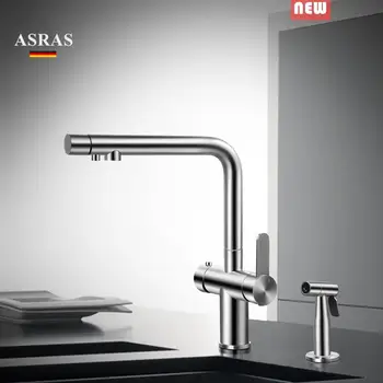 

ASRAS Kitchen Faucet 304 Stainless Steel Hot +Cold+ Filter Water Multi-Functional Three-in-One Pull Hose Spray Gun Tap.