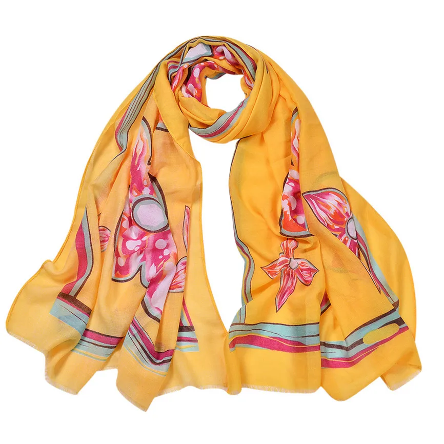 Soft Womens Shawl Soft Scarves Fashion Balinese Print Feathers Lightweight Beach Sunscreen Scarf Autumn New Female Shawl 30 - Цвет: Yellow