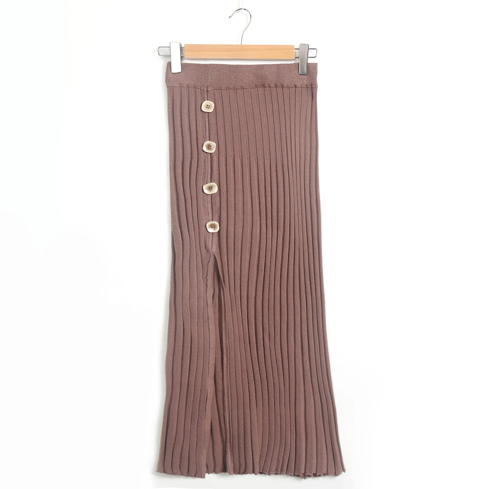 Женская сексуальная трикотажная юбка-карандаш с разрезом, облегающая юбка с высокой талией и пуговицами белого кофейного цвета, зимняя Клубная одежда, облегающая юбка Jupe