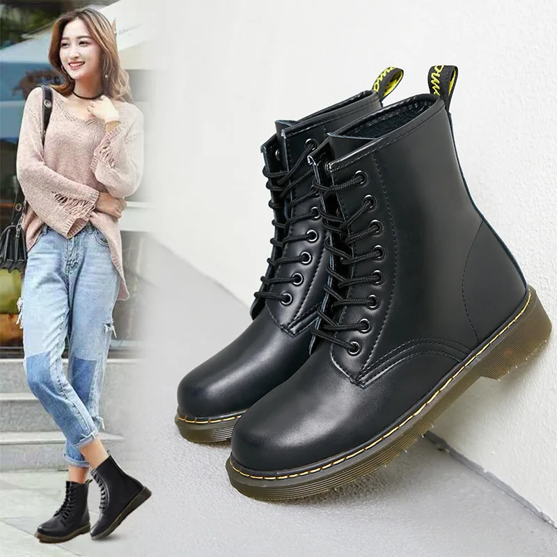 

Yang Mi Celebrity Style Autumn And Winter Martin Boots Women's England Workwear Outdoor Motorcycle Boots Thick Velvet Hight-top