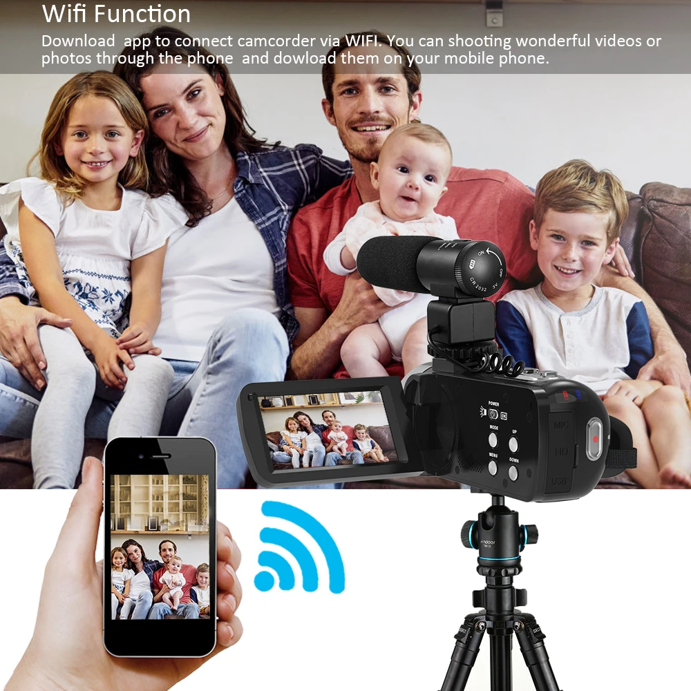 Andoer 1080P HD WiFi Портативная Цифровая видеокамера 16X Zoom 3," lcd сенсорный ИК Ночное Видение+ внешний микрофон