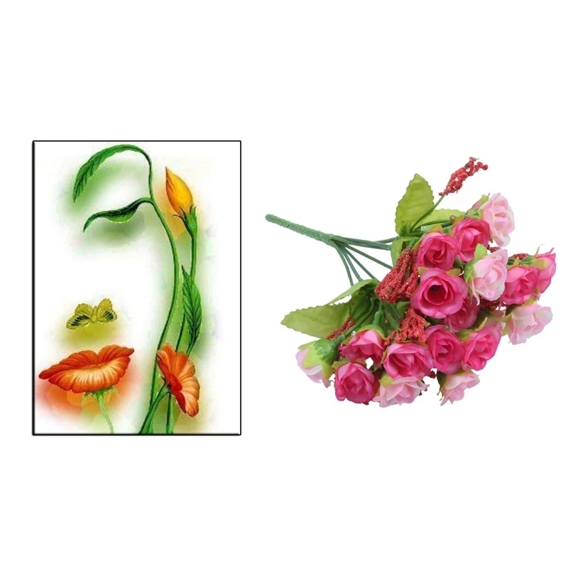 21Pcs Artificial Rose Flower Bouquet Heads & 1Set Beauty Diamond Painting Embroidery Girl Handcraft Drawing Arts Drill Ha | Дом и сад