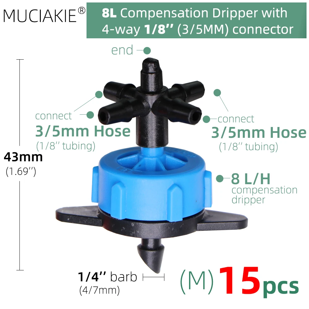 MUCIAKIE 24 Types 3/5MM 1/8'' Micro Drippers Fittings Garden Drip Irrigation Emitters Compensation 2/3/5/6-Way Coupling Adaptor self watering kit