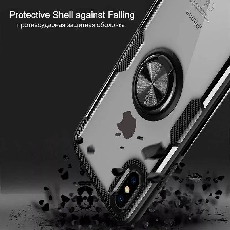 Чехол для iPhone XS Max XR 8 7 6 s Plus X 11 прозрачный силиконовый тонкий защитный чехол для телефона кронштейн Подставка против падения кольцо Крышка