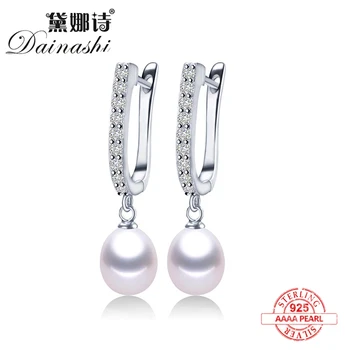 2020 Women Freshwater Pearl Earrings Zircon Fashion 925 Sterling Silver Drop Earring White Real Pearl Wedding Jewelry With Box