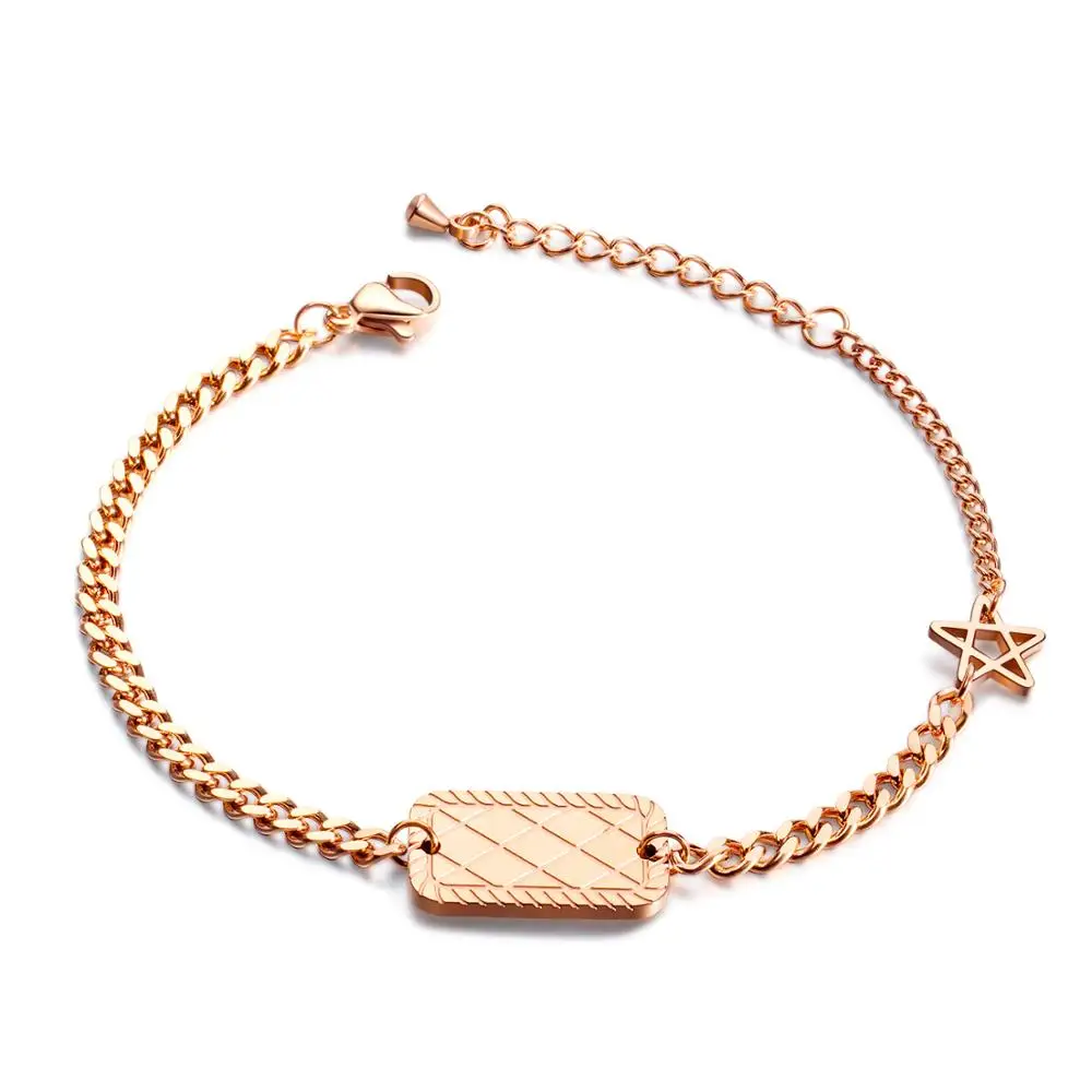 

Trendy Stainless Steel Square Star Bracelet Bangle For Women Rose Gold Color Adjustable Chain Cuff Hand Jewelry Gift