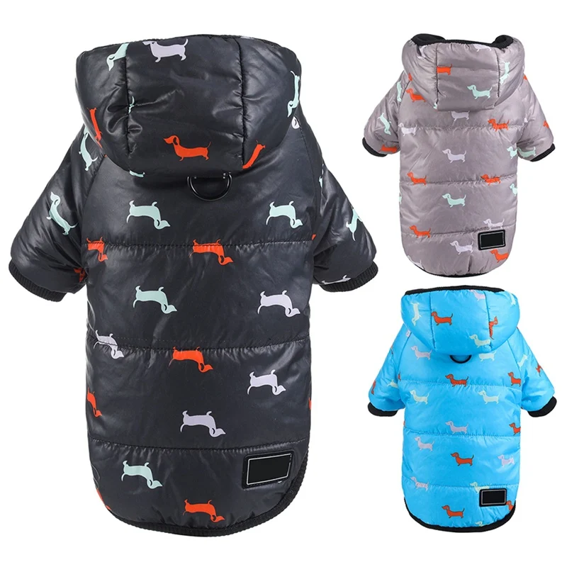 

Pet Dog Winter Warm Coat Cute Printed Clothes For Small Medium Dogs Puppy Down Jacket Hoodies With Leash Ring