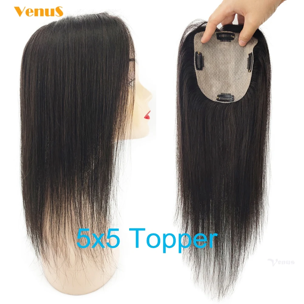 Topper de cabello humano para mujer, Base de seda recta, 12x13cm, 15x16cm, tupé de pelo virgen, pieza de cabello superior de seda, Clip en extensión de cabello