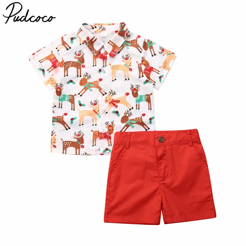 2019 Baby Summer Clothing Christmas Toddler Kids Boy Clothes Xmas Colorful Deer Tops T-Shirt Shorts Outfit 1-6T |