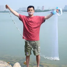 

American Hand Cast Fishing Net 2.4M-4.2M Monofilament Nylon Small Mesh Hand Throw Fishing Net with Sinker Fish 2021 New
