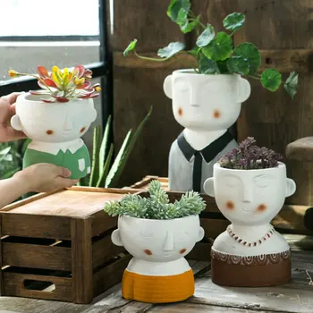 

Art Portrait Flower Pot Vase Sculpture Ceramic Human Face Family Flower Pot Handmade Garden Storage Flower Arrangement Home Deco
