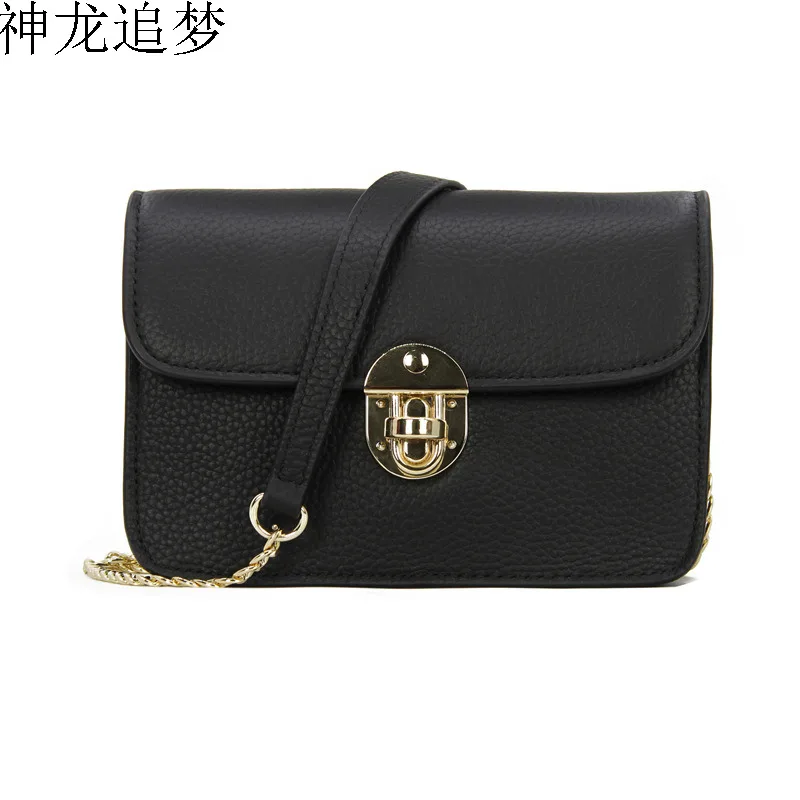 

First layer cowhide leather Ladies Messenger bag lychee pattern small square bag fashion wild shoulder bag Women leather handbag