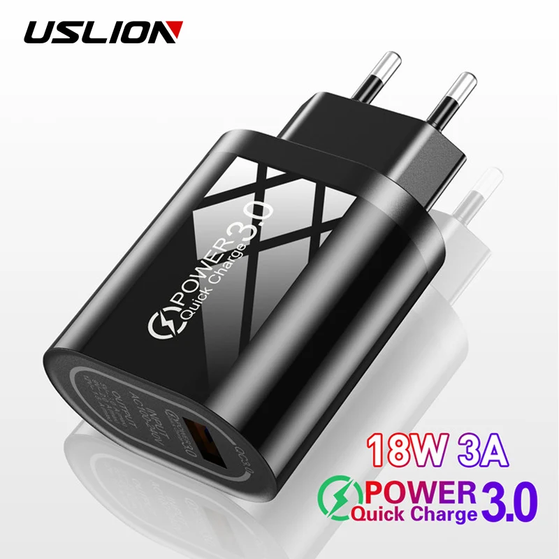 USLION 5V 3A USB зарядное устройство быстрая зарядка 3 0 для iPhone 11 XR 18 Вт QC3.0 EU Plug мобильный
