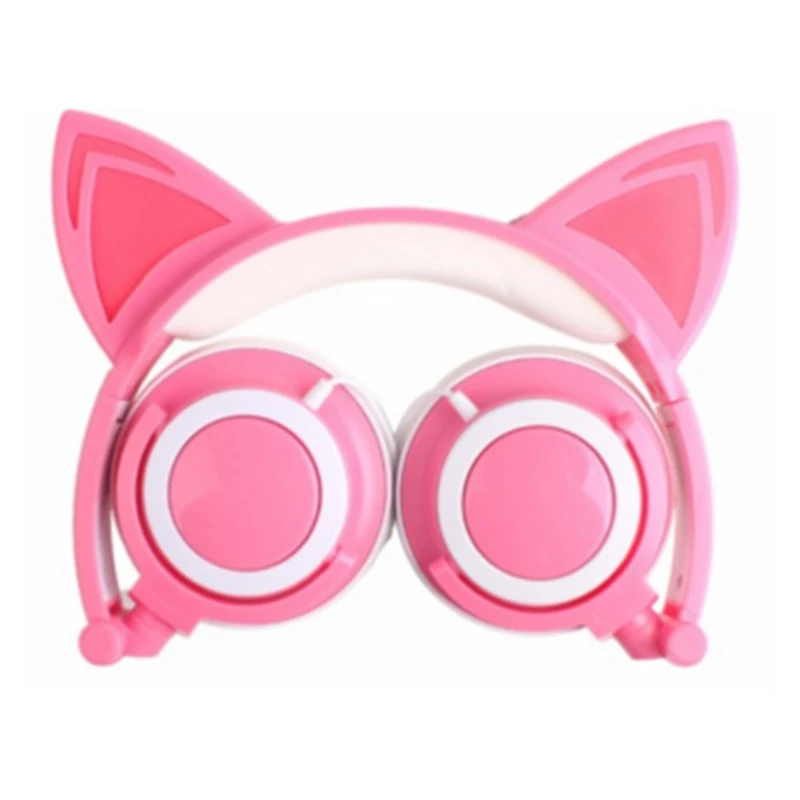 Pink white Наушники с кошачьими ушками, светодиодный, проводная, музыкальная гарнитура, стерео, с микрофоном, спортивный, магнитный, для ноутбука, mp3-плеер - Цвет: Pink white