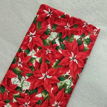 

Pretty Christmas Red Blooming Flowers Printed Cotton Fabric 50x105cm DIY Sewing Cloth Dress Home Decoration