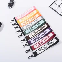 Европа и Америка Мода стиль тканевый брелок для ключей популярный бренд легко носить с собой буквы Homme+ Femme настраиваемые, с логотипом Douyi