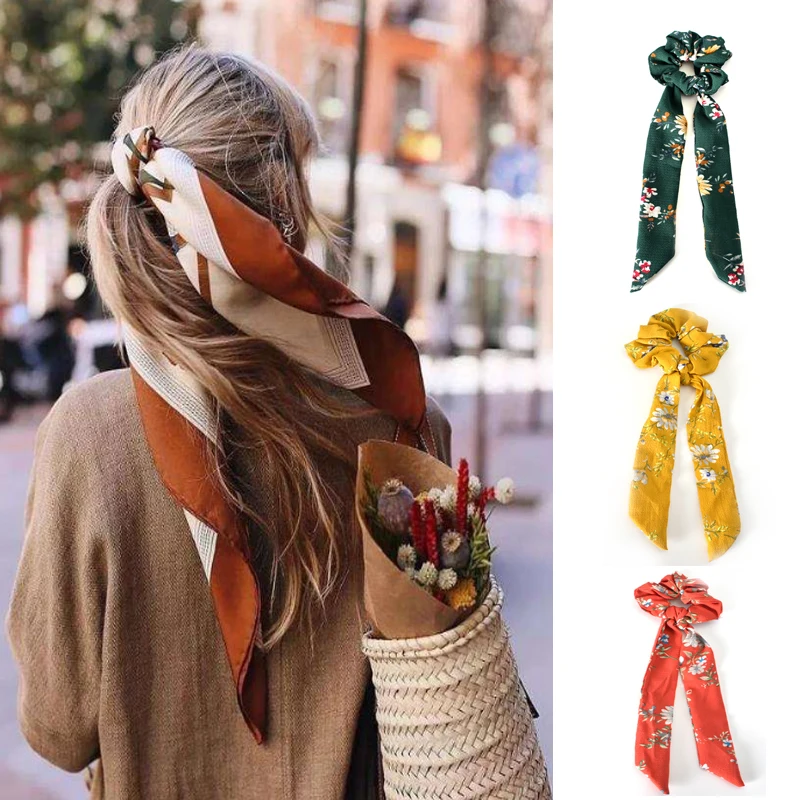 

New Hairband Bohemian Summer Hair Scarf Women Scrunchie Elastic Hairband Floral Hair Tie Bow Hair Rubber Hair Accessories