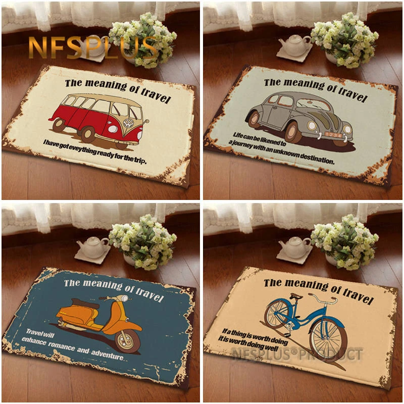 Vintage Bus Design Floor Mat Carpet 40x60cm 50x80cm Flannel Fabric Area Rugs Home Decorative Anti-Slip Door Mat Hallway Doormat