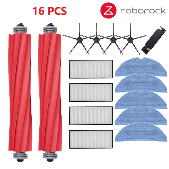 Roborock S7 S70 S7Max T7S T7S Plus Main Brush Hepa Filter Mop Pad Spare Parts Vacuum Cleaner Accessories Black 16pcs