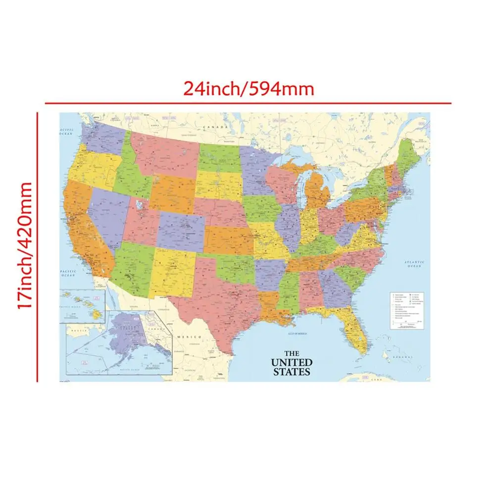 A2 Size Map Of The United States Wall Art Poster and Prints Canvas Painting America Map Home Office Decoration School Supplies