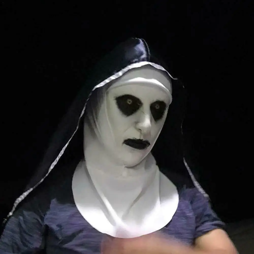 

Halloween Nun Mask Scared Female Ghost Headgear Nun Horror Cosplay Mask Costume Valak Scary Latex Mask With Headscarf
