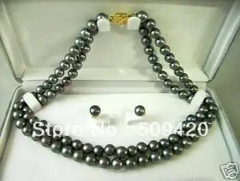 

>>>2row 7-8MM Black Freshwater Pearl Necklace Earring Set