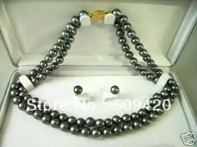 &gt&gt&gt2row 7-8MM Black Freshwater Pearl Necklace Earring Set | Украшения и аксессуары