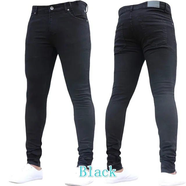 Bijna Overtuiging Mortal Blue Stretch Skinny Jeans Men Denim Pants Elastic Waist Zipper Fly Solid  Color Trousers Harajuku Washed Hip Hop Black Jean Pants