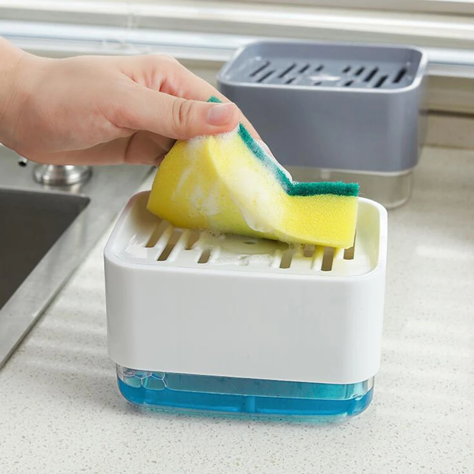 2-in-1 Soap Pump Dispenser with Sponge Holder Liquid Container Hand Press Organizer Kitchen Cleaner Tools | Дом и сад