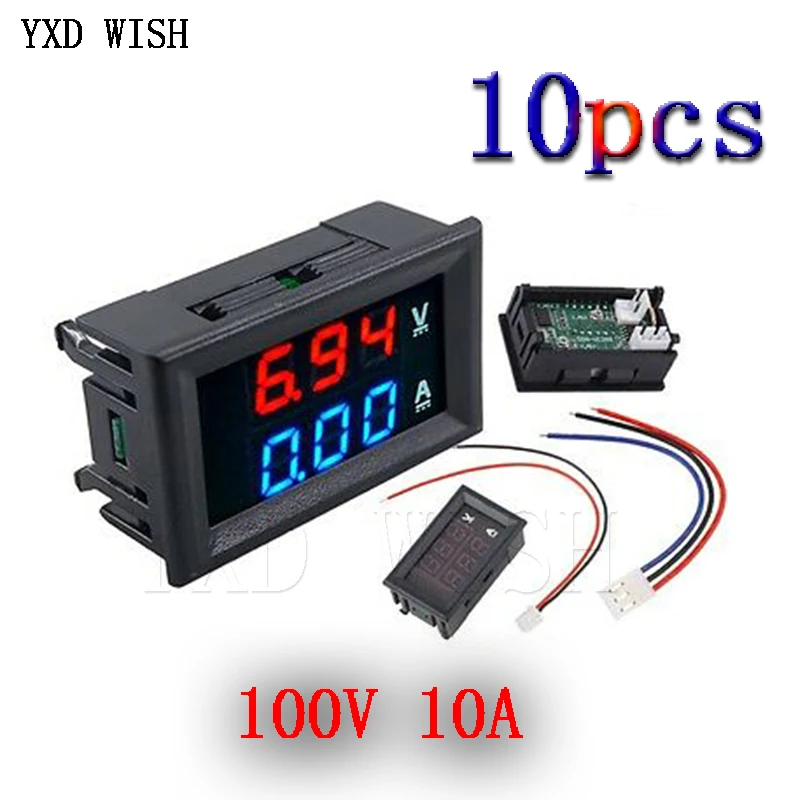 10PCS DC 100V 10A Voltmeter Ammeter Blue Red LED Digital Volt Meter Gauge 