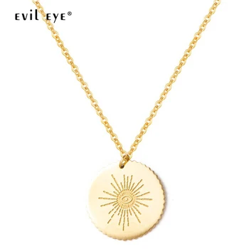 

EVIL EYE Stainless Steel Round Pendant Necklace Gold Color Long Chain Turkish Eye Necklace Fashion Jewelry Gifts for Women Girls