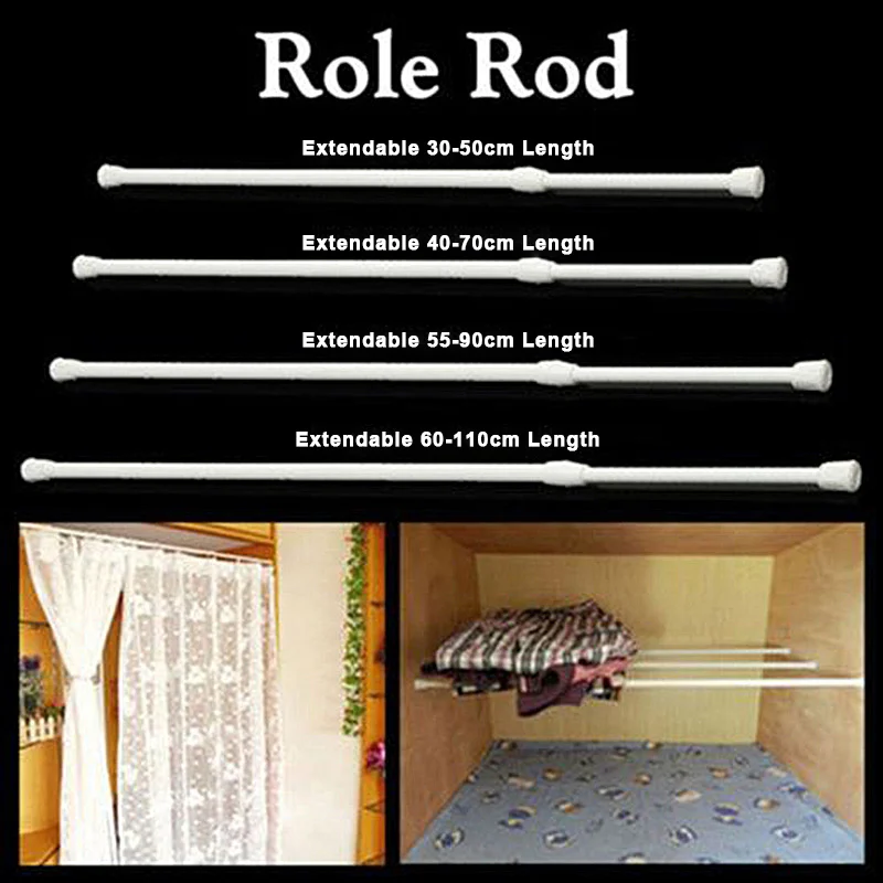 Curtain Rod 1pc Extendable Curtain Rail Pole Rod Telescopic Tension For Bathroom Wardrobe Door Shoe Cabinet Multi Purpose curtain rod