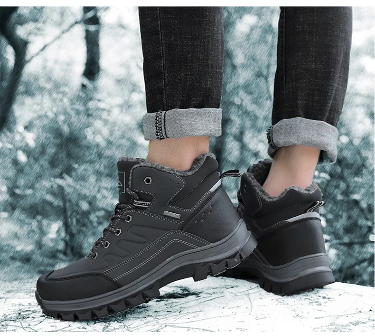 Зимние ботинки; мужская повседневная обувь из яловичного спилка; удобные мужские ботинки в байкерском стиле на плоской подошве; обувь на шнуровке; мужские ботильоны
