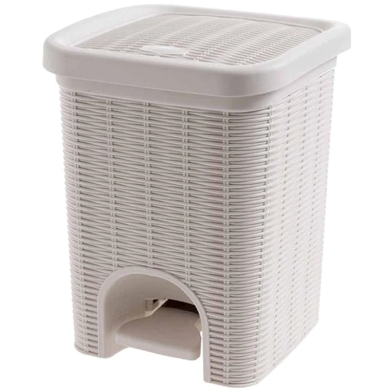 PP Rattan Trash Can Pressing Type Trash Bin Plastic Dustbin Wastebasket Kitchen Living Room Garbage Storage Bin Can