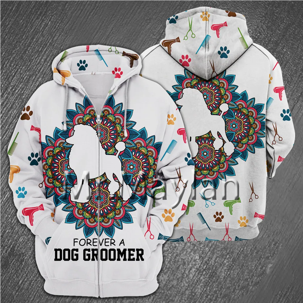 Pets Dog Groomer 3d Print Zip Hoodies Men/women Hipster Streetwear