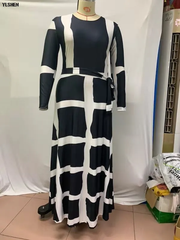 5XL African Dresses for Women Dashiki African Clothes Fashion Basin Riche Positioning Print Long Sleeve Black White Africa Dress 14
