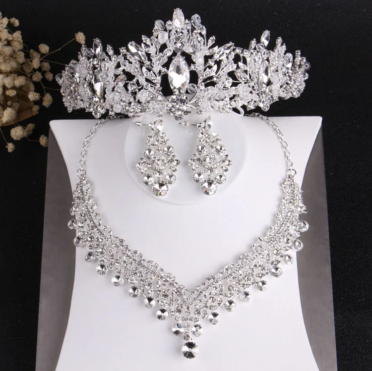 Baroque Luxury Crystal Beads Bridal Jewelry Sets Rhinestone Tiaras Crown Necklace Earrings Wedding African Beads Jewelry Set bridal jewelry sets crystal jewelry sets