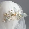 metal Leaves Pearl Mori crepe Hair combs women girls party Headwear bride headpiece ► Photo 2/5