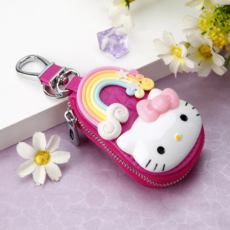 Милый мультяшный брелок Hello Kitty, модный кожаный кошелек на молнии, брелок для женщин и девочек, брелок для ключей, автомобильный Шарм, ювелирное изделие, подарок