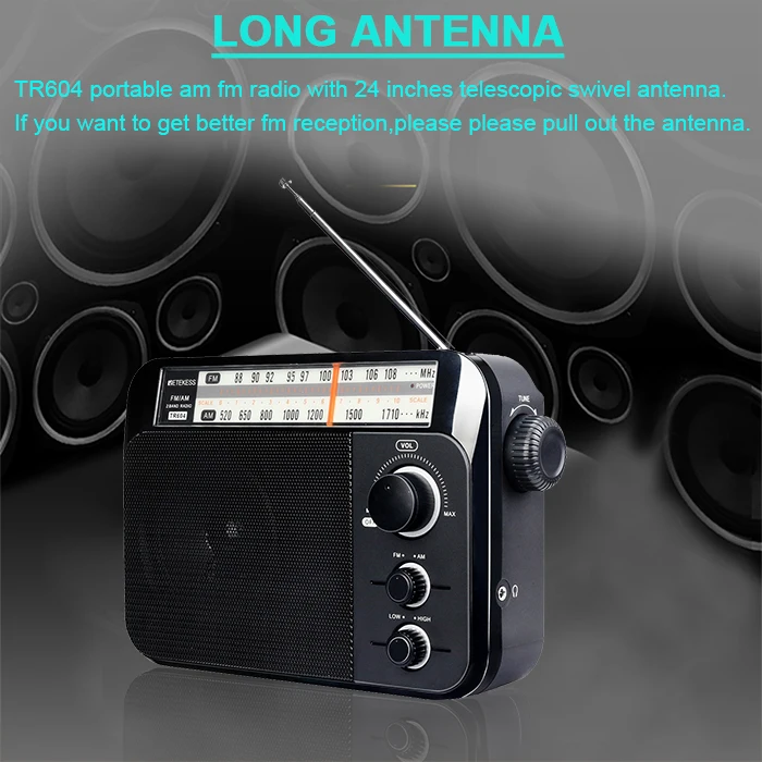 Retekess TR604 FM/AM 2 полосный Портативный радиоприемник с питанием от сети переменного тока для старых громкоговорителей большой громкоговоритель радиоприемник с двумя тонами ручка