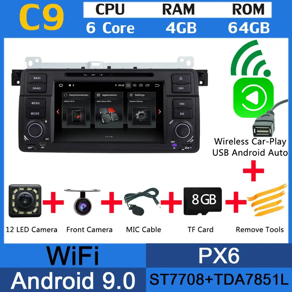 Android 9,0 PX6 4G+ 64G автомобильный dvd-плеер для BMW 3 серии E46 M3 318i 320i 325i 328i Rover 75 MG ZT радио gps Android авто CarPlay - Цвет: PX6 Wireless CarPlay