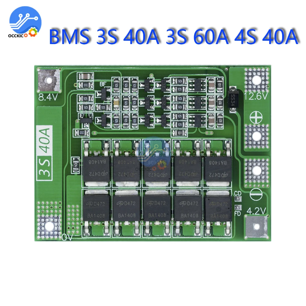 Защитная балансировочная Плата smart BMS 3S 4S 40 А 60 12 В 48 18650 для литий-ионных литиевых