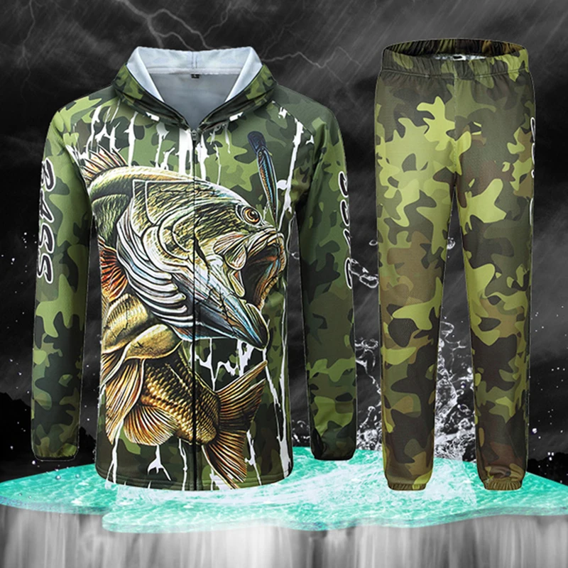 M-4XL, профессиональная одежда для рыбалки, анти-УФ, для подледной рыбалки, с капюшоном, комплект одежды, Солнцезащитная рубашка с длинным рукавом, камуфляжные штаны