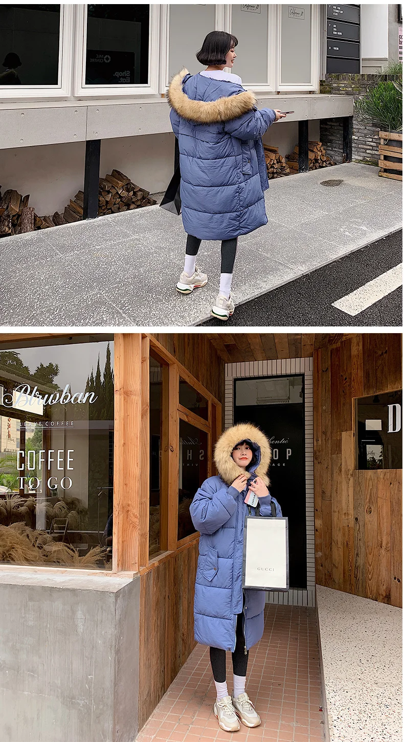 Fur Hooded Thicken Long Down Cotton Coats Women Casual Long Sleeve Warm Cotton Coats Female Slim Jackets New Large Size 2XL