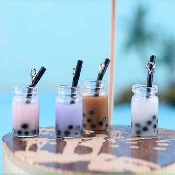 

10pcs/lot Unique Bottle Design Charms Resin Pearl Milk Tea Bottle Pendants Earring Charms For Fashion Jewelry Accessories
