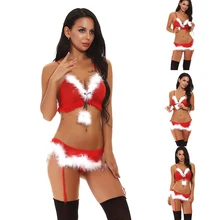 Модный сексуальный женский Рождественский костюм комплект нижнего белья Санта Клаус Косплей сексуальное рождественское женское нарядное платье униформа ночное белье нижнее белье