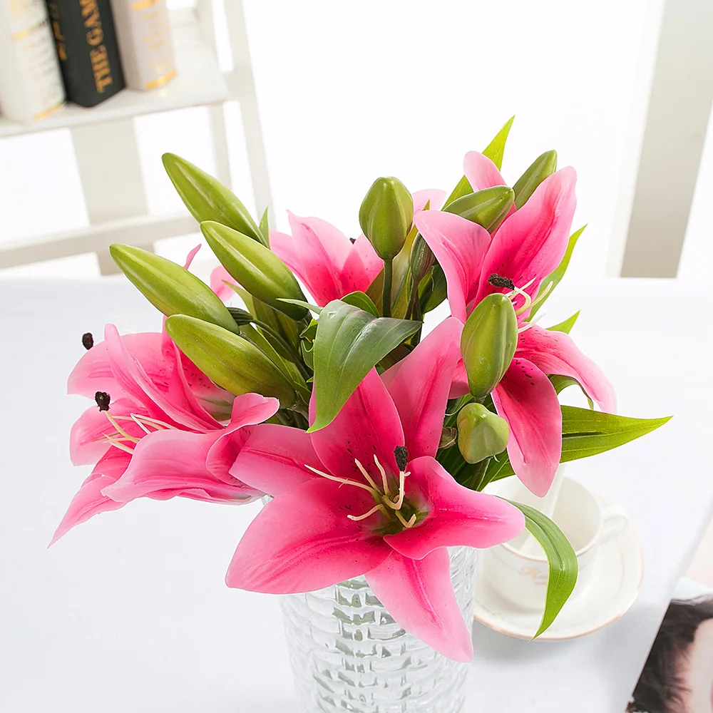Artificial Latex Real Touch Lily Fake Flower Wedding Home Decor Bridal Bouquet 
