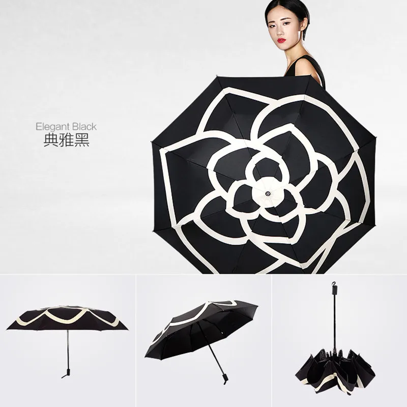 

Personalized & Creative Camellia Dual Purpose Manual Umbrella Outdoor Vinyl Rubber Handle Umbrella Jing College Style Three-fold