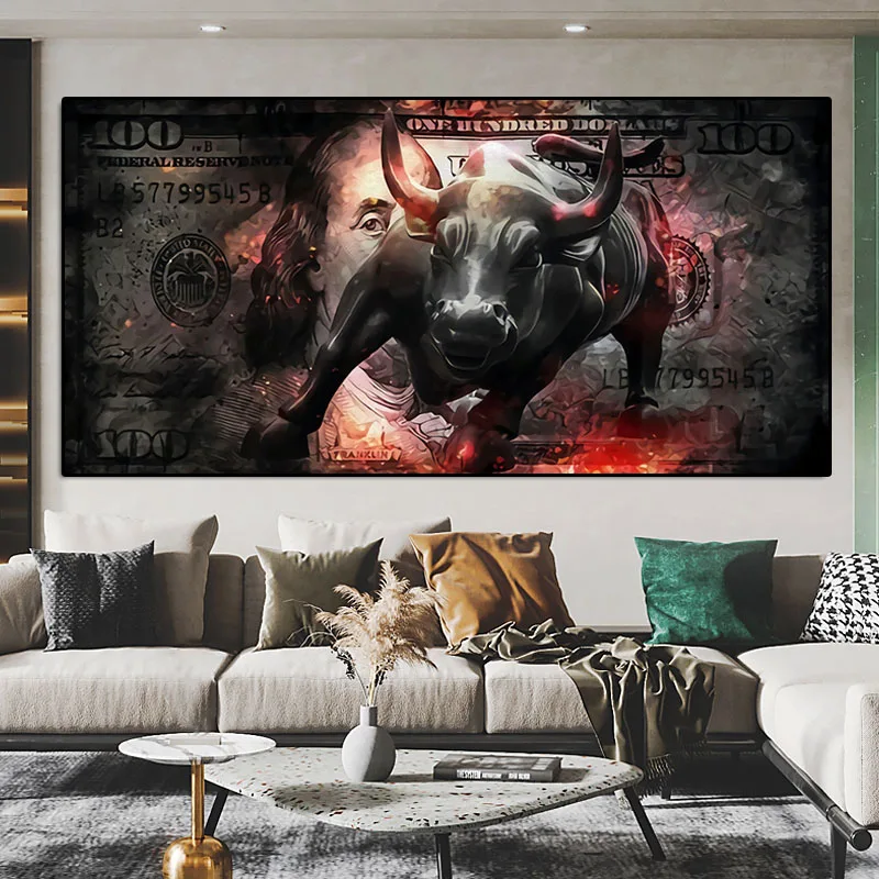 Wall Hangings Charging Bull Print Canvas Stock Market Wall Art Wall Street Bull Poster Art for
